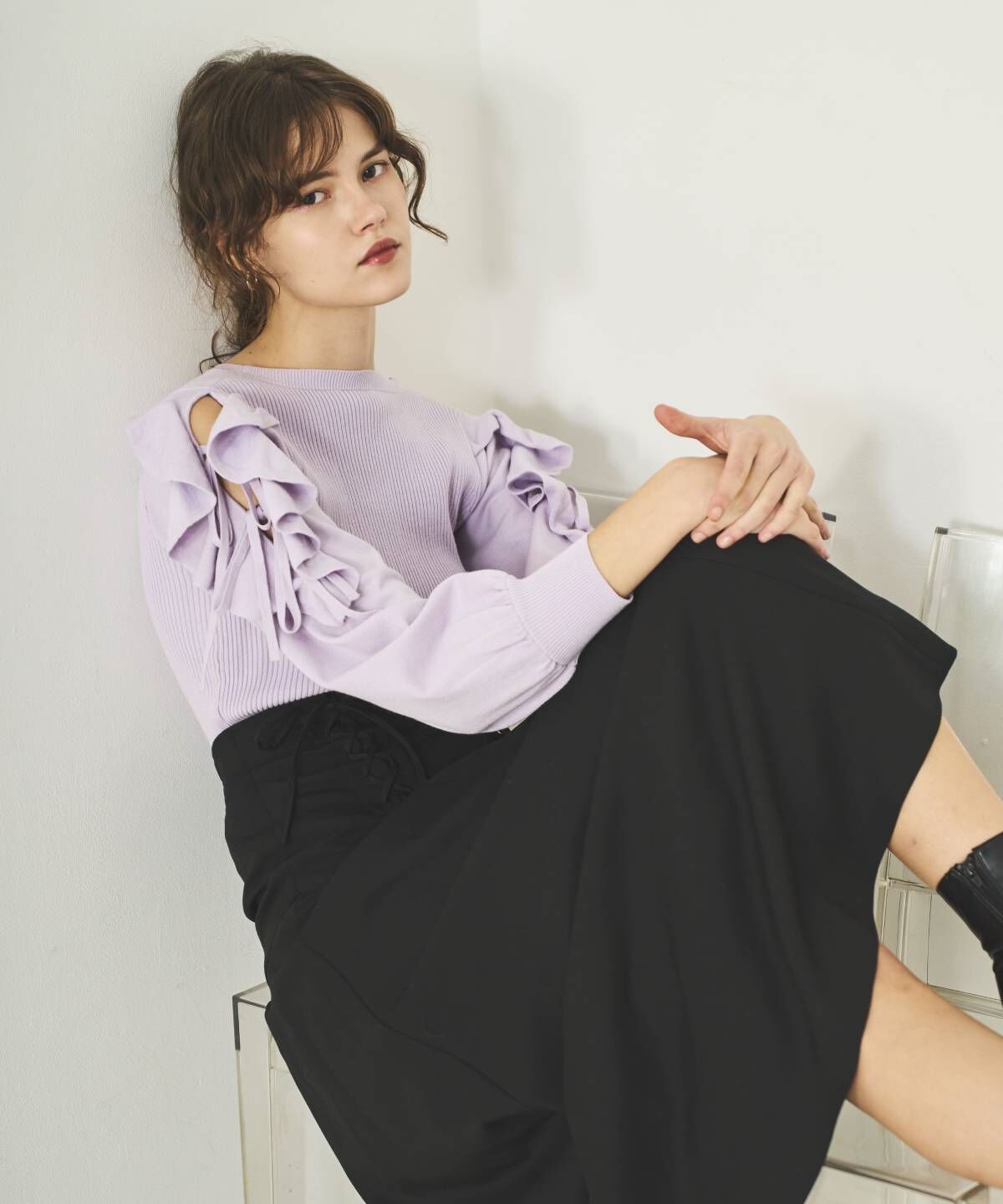 アンドクチュール「袖フリルニット」|ニット・セーター|