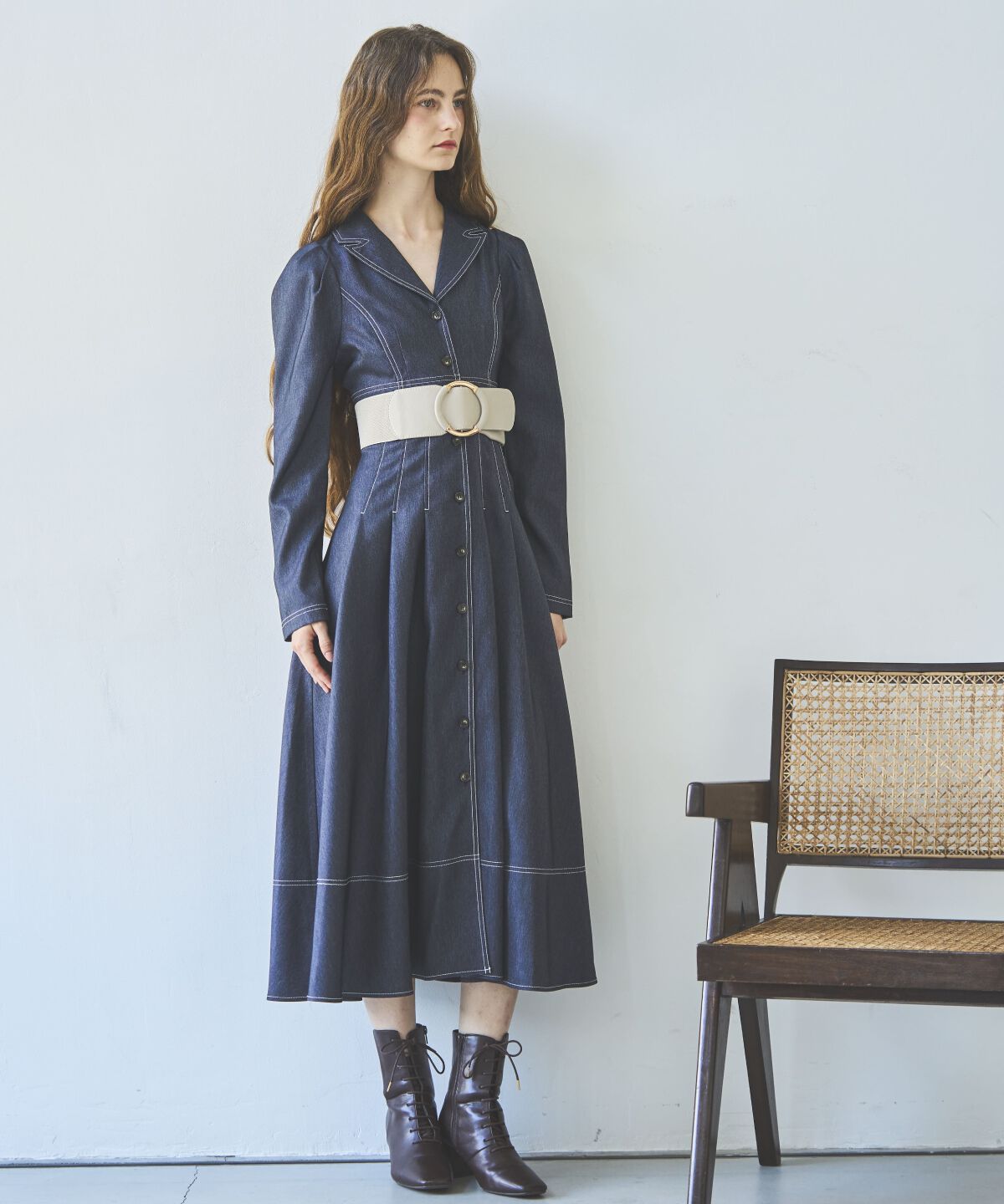 アンドクチュール「デニムライク前ボタンワンピース」|ワンピース|