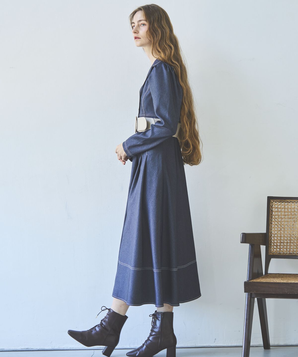 アンドクチュール「デニムライク前ボタンワンピース」|ワンピース|