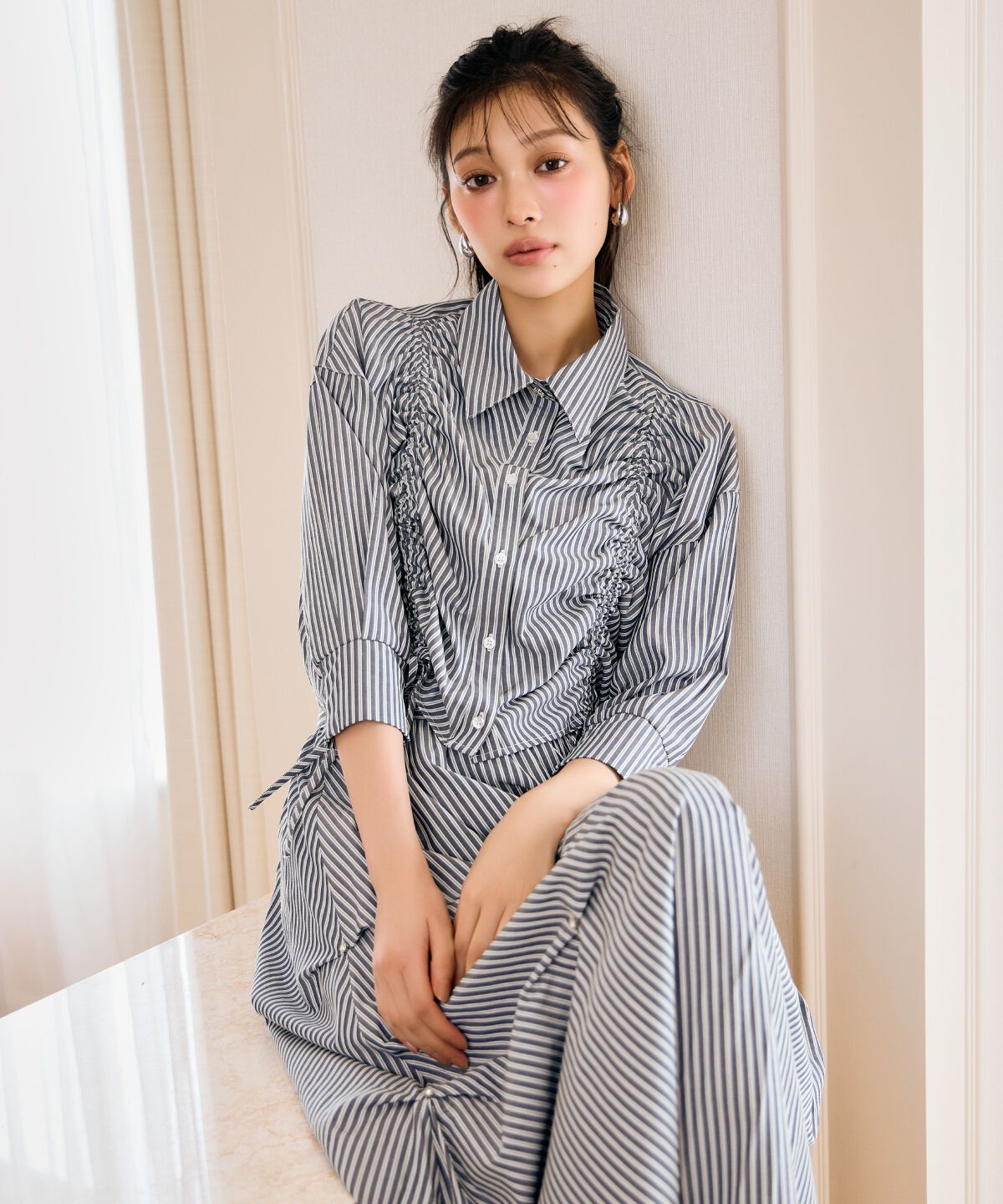 アンドクチュール「ストライプビジューティアードスカート」|フレア|