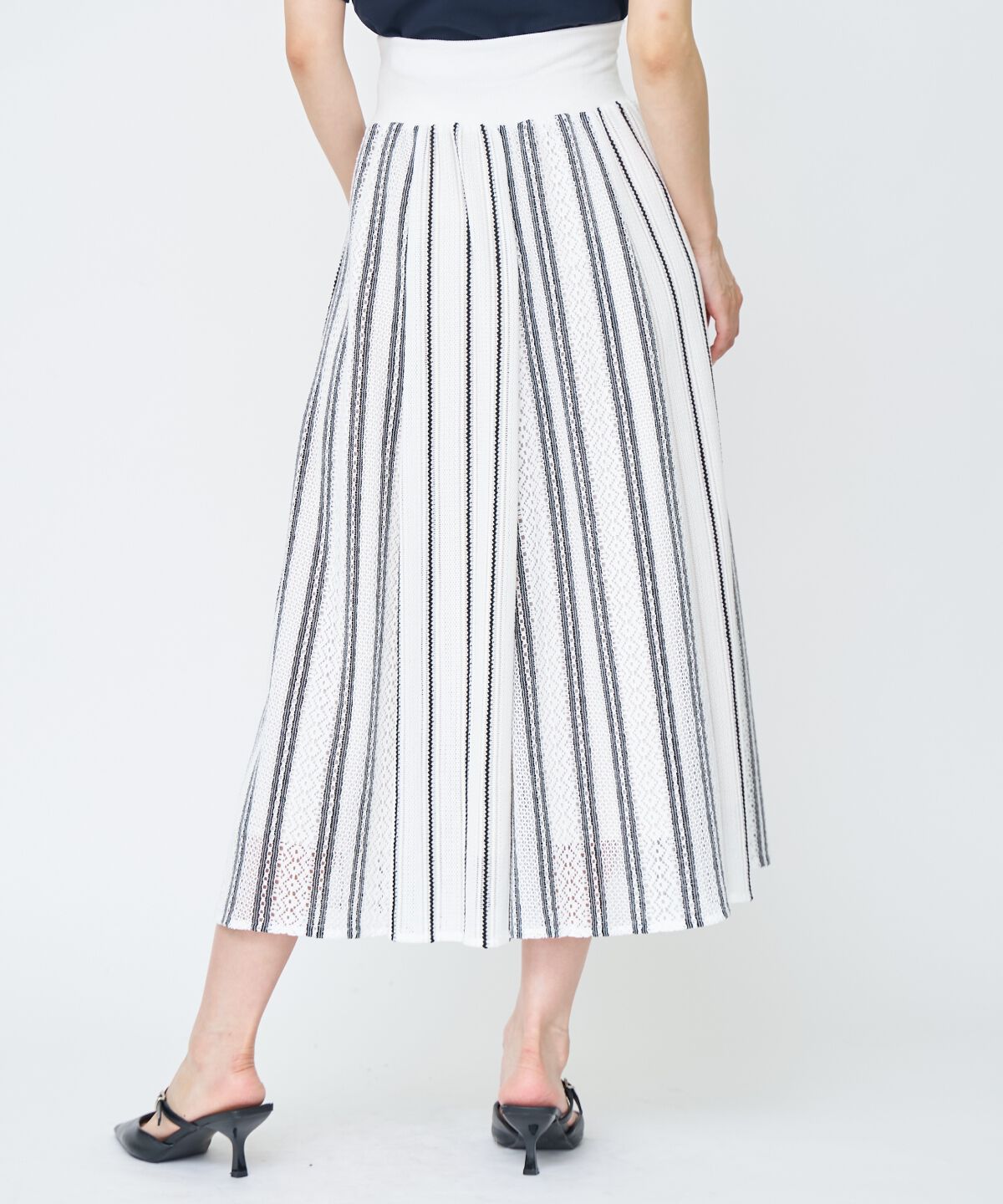 アンドクチュール「ラッセルストライプロングスカート」|フレア|