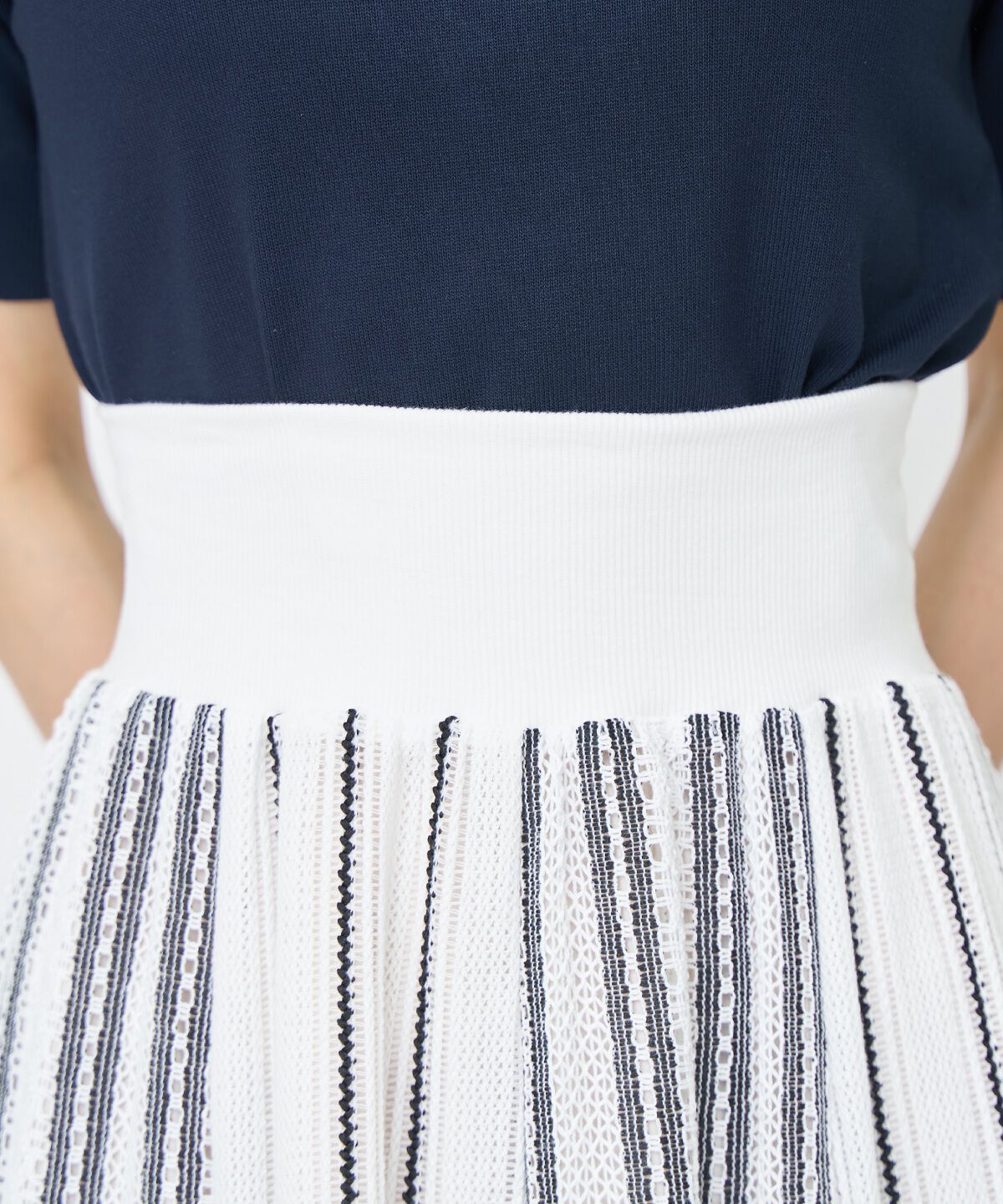 アンドクチュール「ラッセルストライプロングスカート」|フレア|