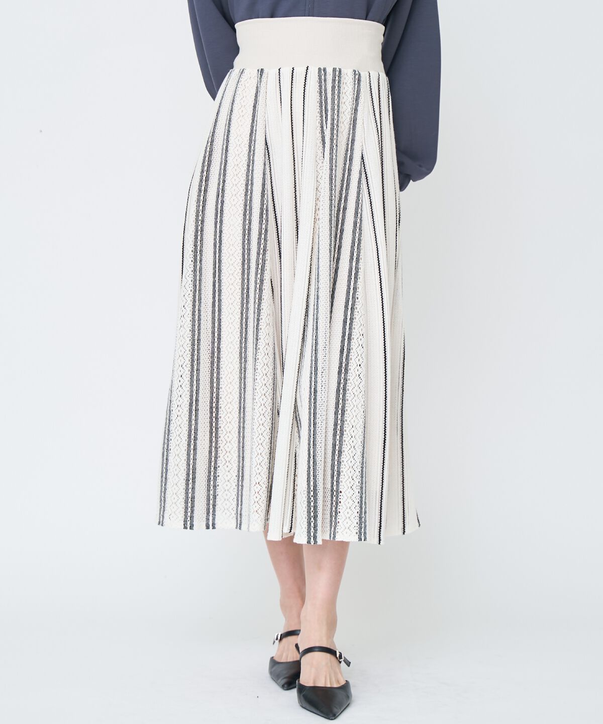 アンドクチュール「ラッセルストライプロングスカート」|フレア|