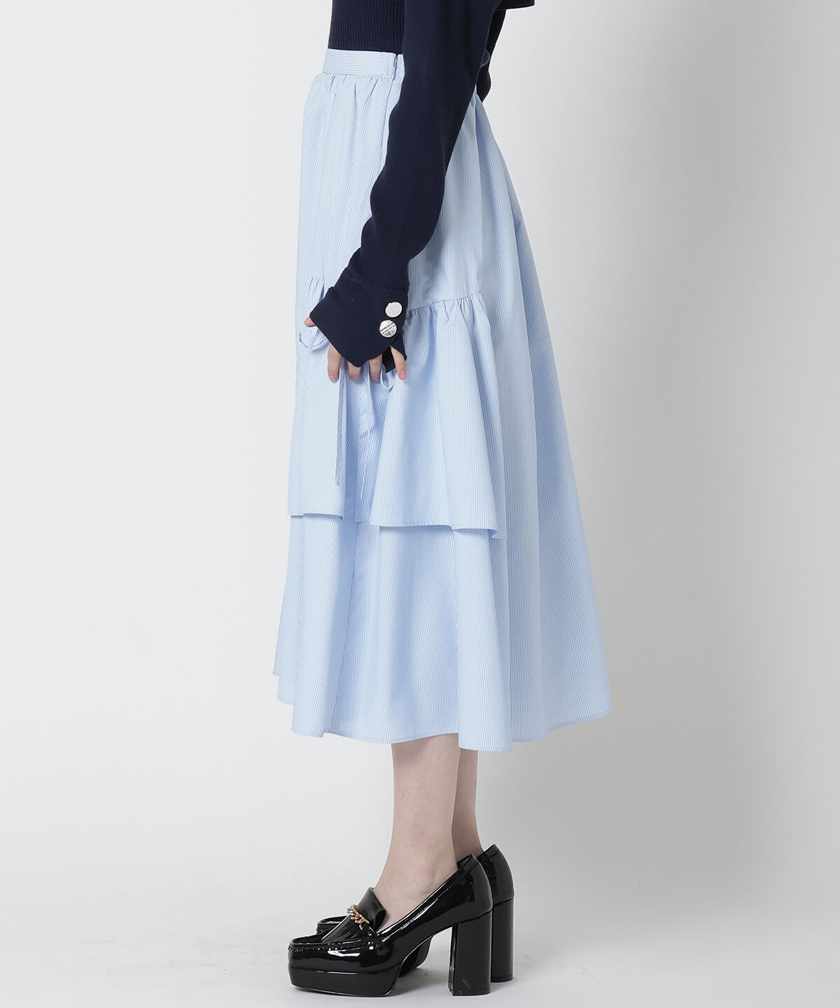 REDYAZEL「ストライプレッグ開きスカート」|フレア|