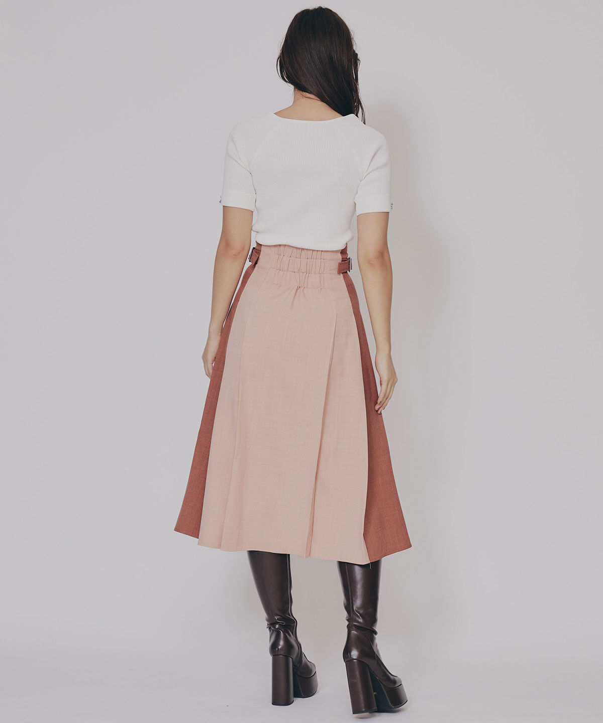 REDYAZEL「フロントジップバイカラーミディスカート」|フレア|