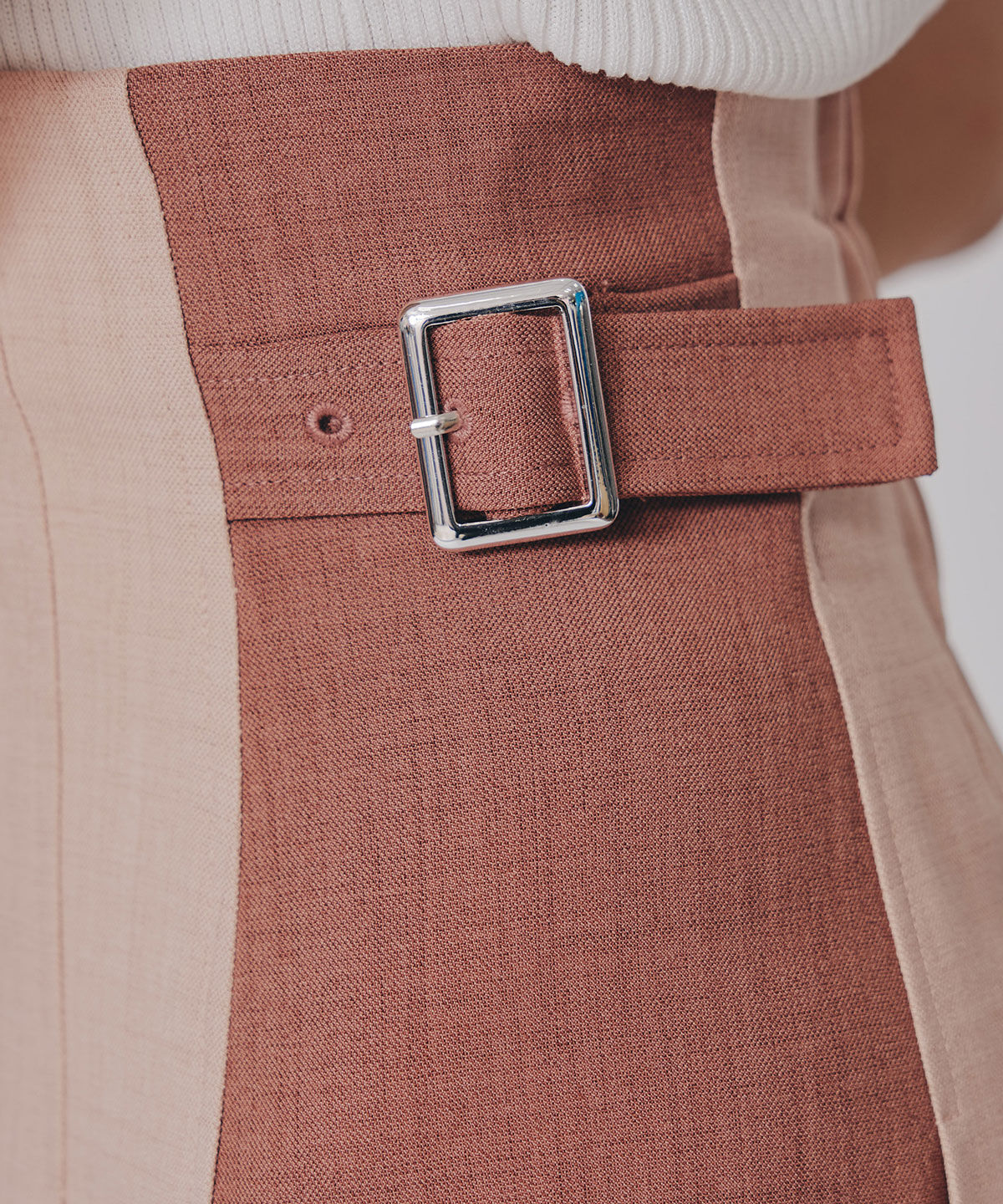 REDYAZEL「フロントジップバイカラーミディスカート」|フレア|