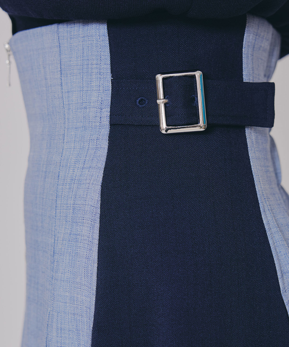 REDYAZEL「フロントジップバイカラーミディスカート」|フレア|