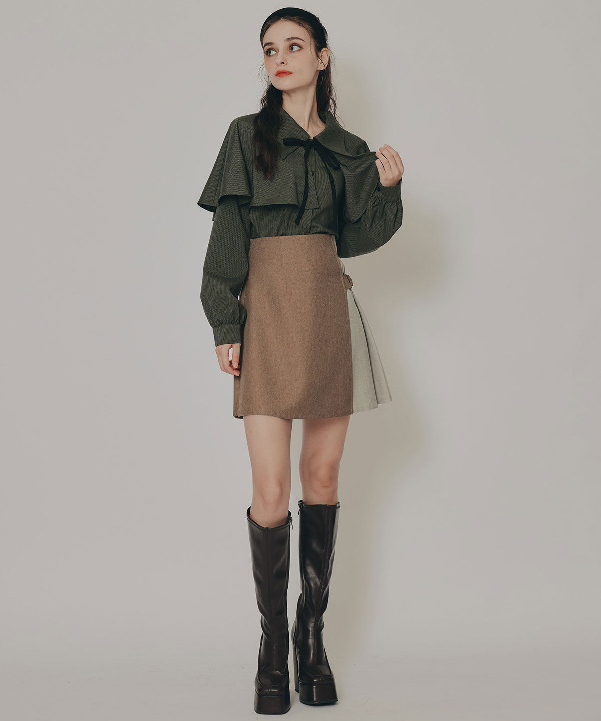 REDYAZEL「バイカラーアシメプリーツミニスカート」|フレア|