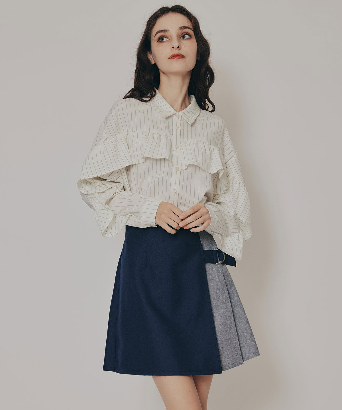 REDYAZEL「バイカラーアシメプリーツミニスカート」|フレア|