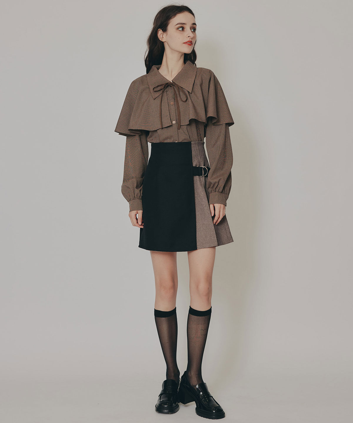 REDYAZEL「バイカラーアシメプリーツミニスカート」|フレア|