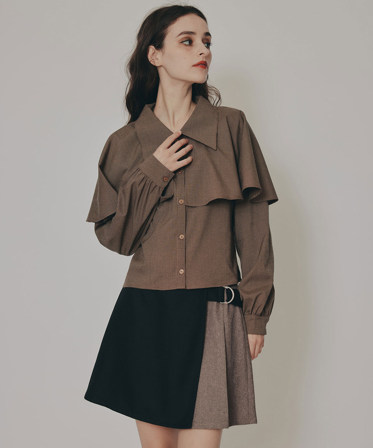 REDYAZEL「バイカラーアシメプリーツミニスカート」|フレア|