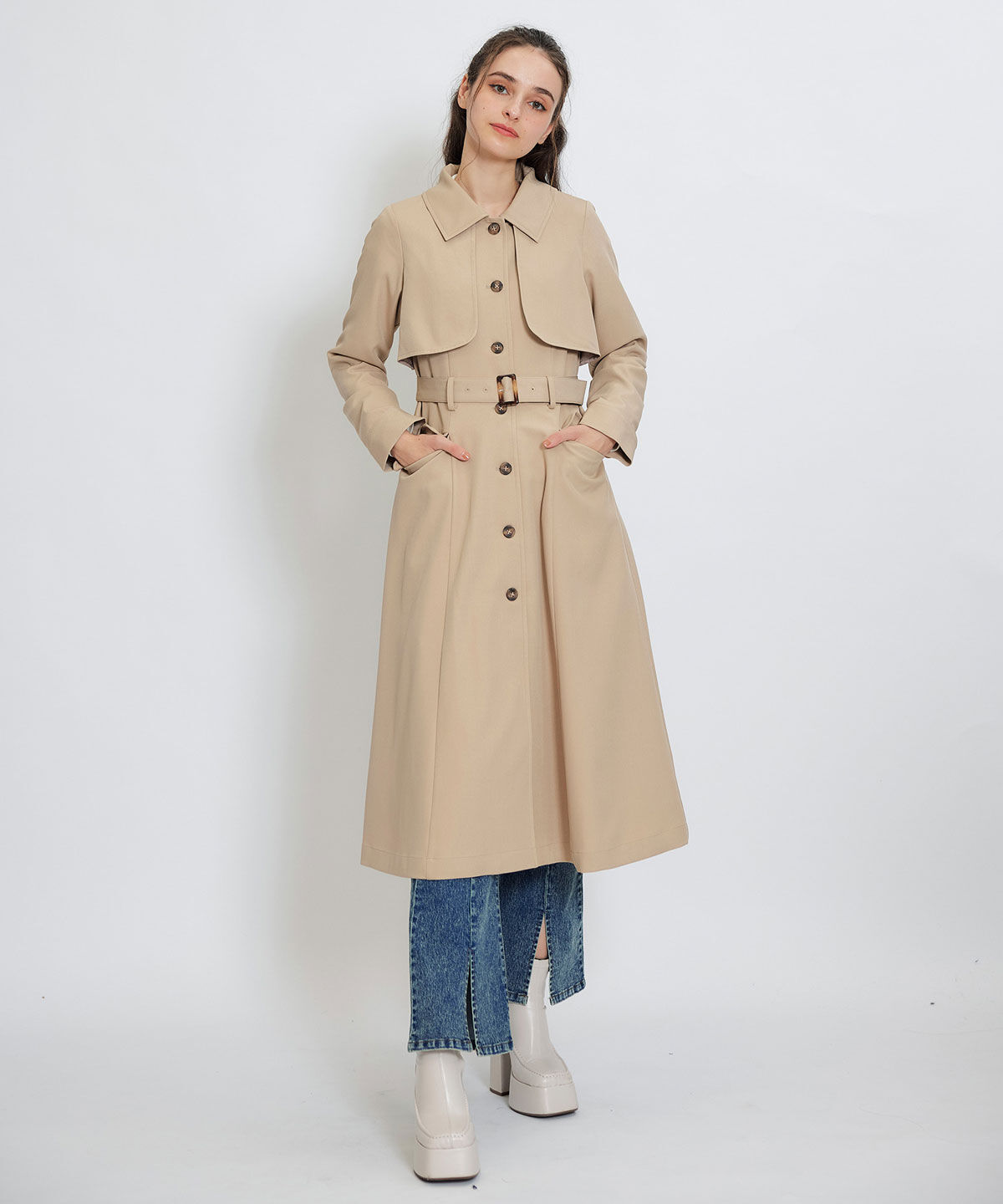 REDYAZEL「2WAYレイヤードライクリボントレンチコート」|トレンチコート|