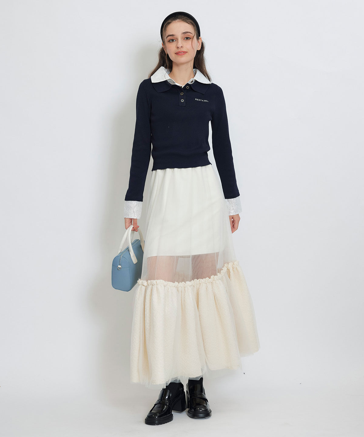 REDYAZEL「ボリュームシアーチュールフレアロングスカート」|フレア|