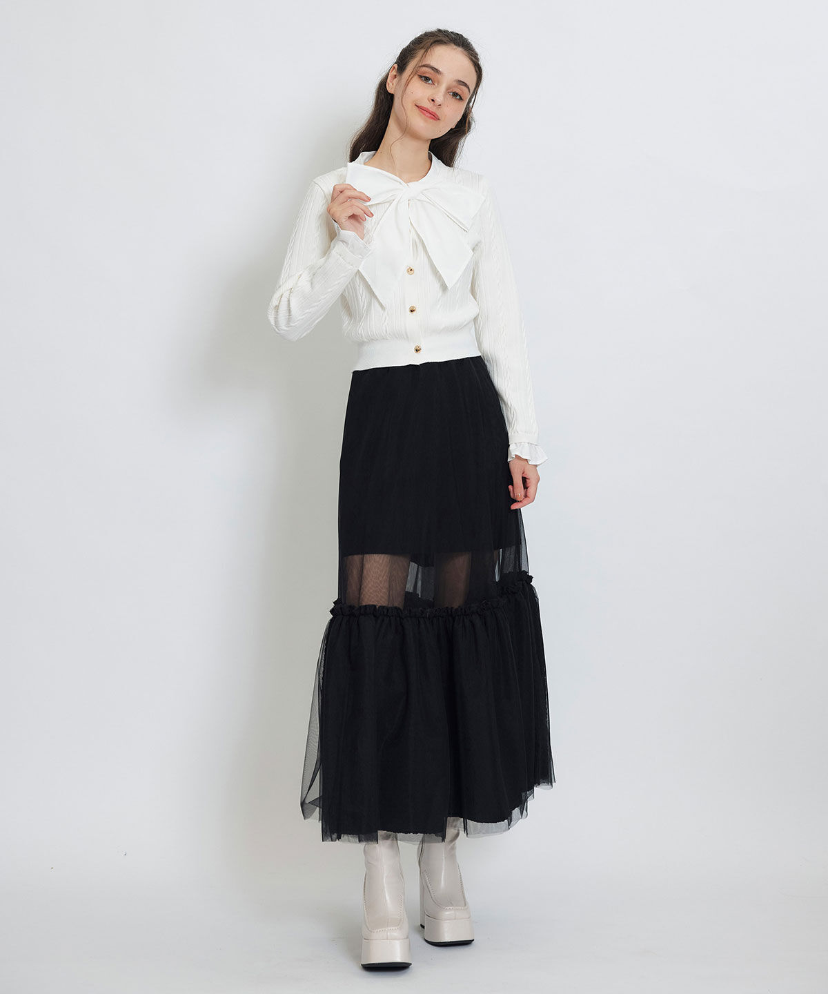 REDYAZEL「ボリュームシアーチュールフレアロングスカート」|フレア|