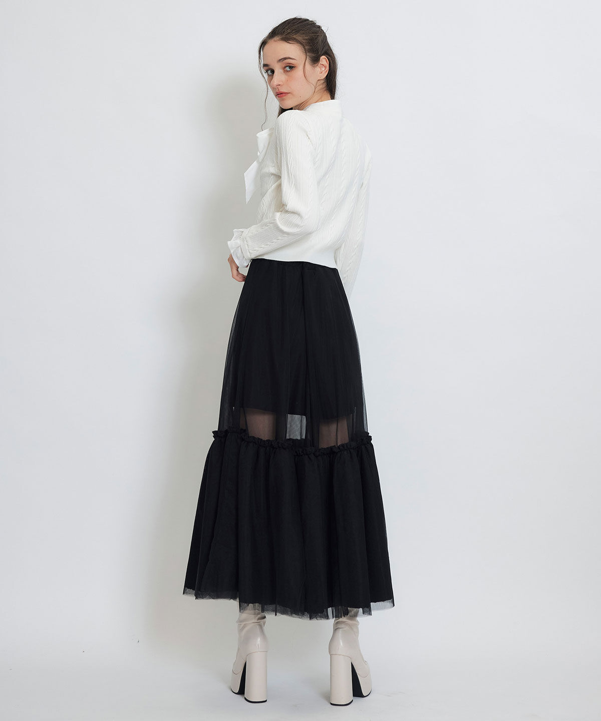 REDYAZEL「ボリュームシアーチュールフレアロングスカート」|フレア|