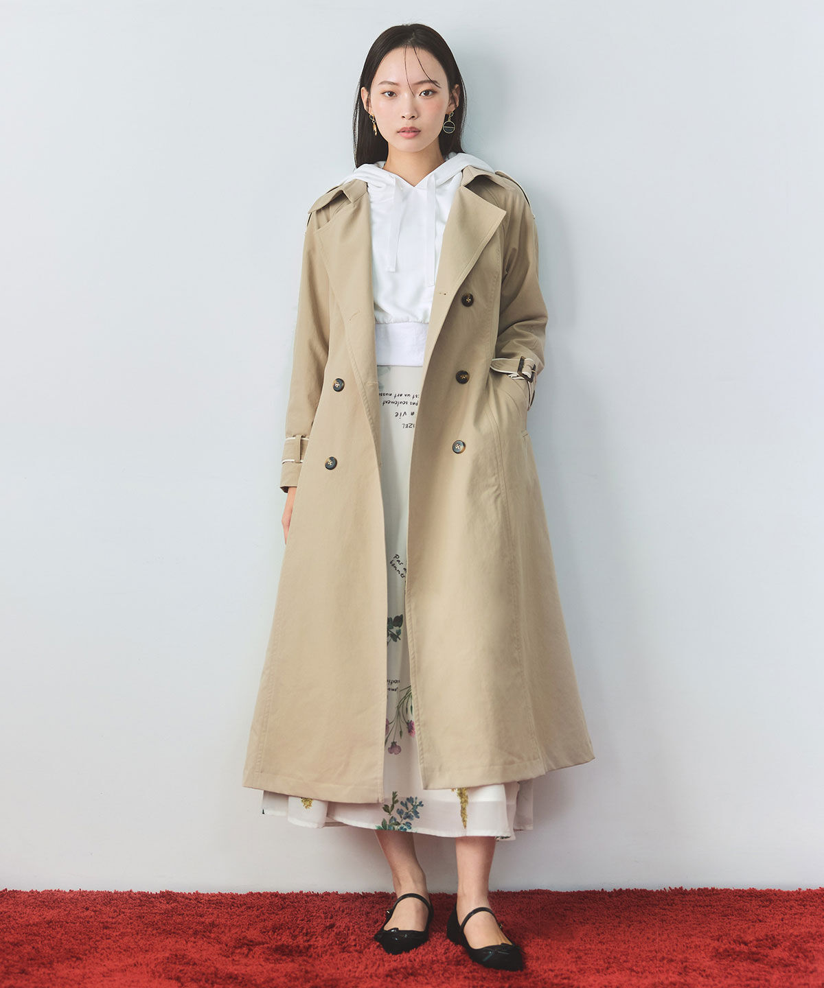 REDYAZEL「バックベルトデザインパイピングロングトレンチコート」|トレンチコート|