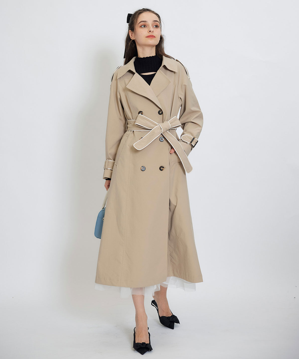 REDYAZEL「バックベルトデザインパイピングロングトレンチコート」|トレンチコート|