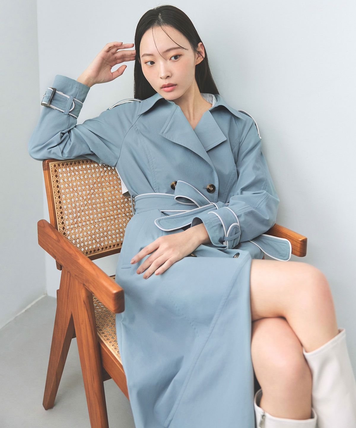 REDYAZEL「バックベルトデザインパイピングロングトレンチコート」|トレンチコート|