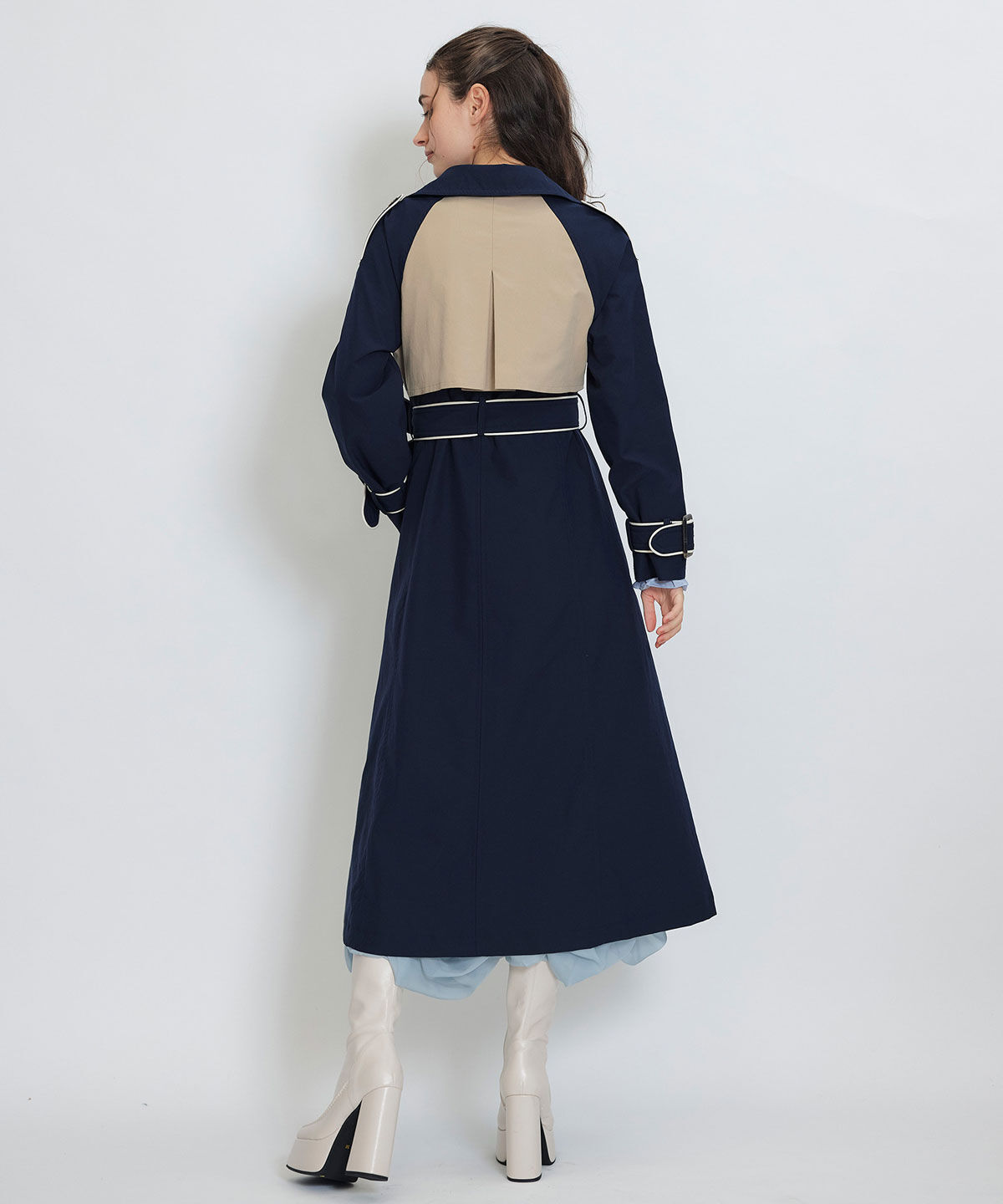 REDYAZEL「バックベルトデザインパイピングロングトレンチコート」|トレンチコート|