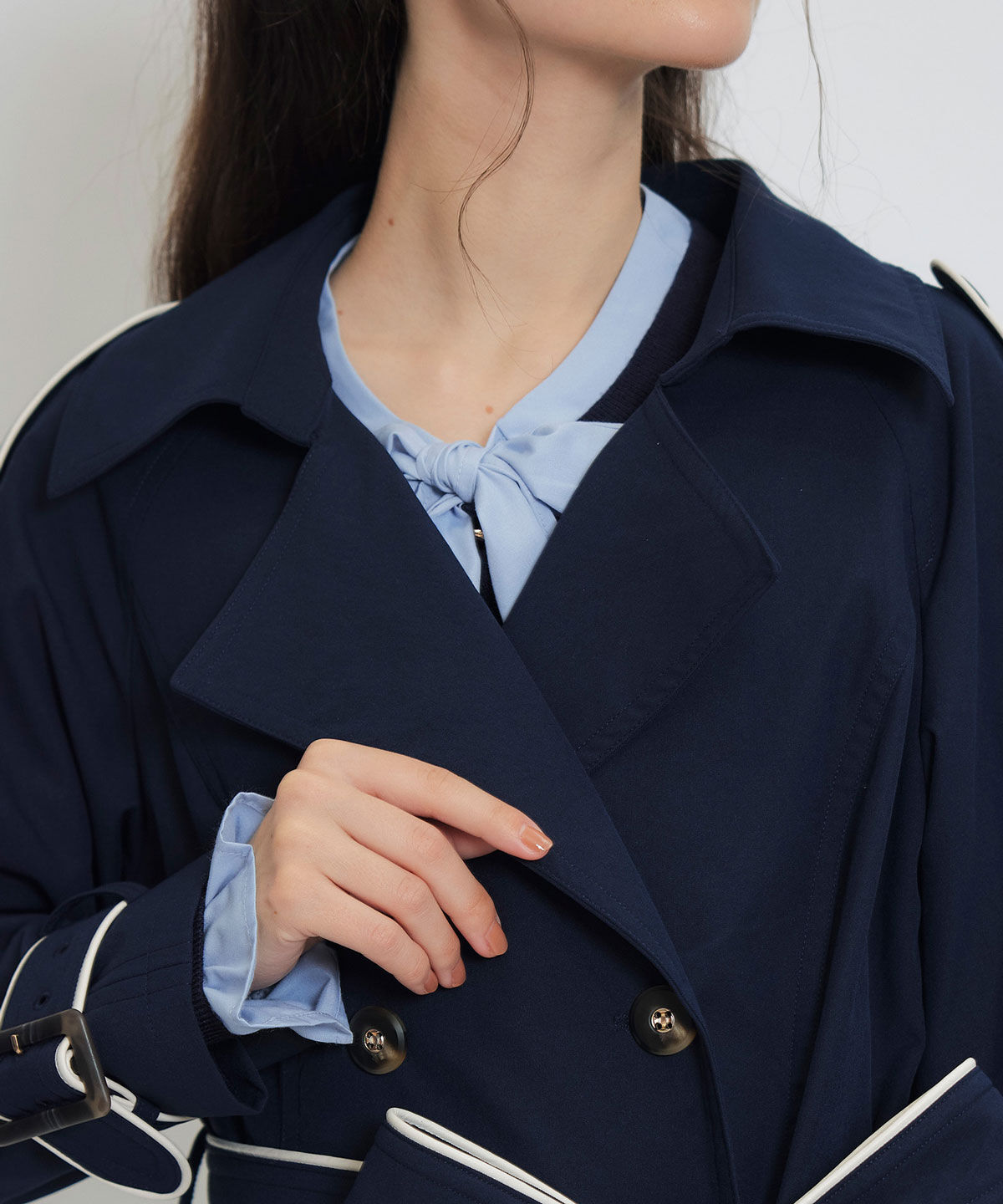 REDYAZEL「バックベルトデザインパイピングロングトレンチコート」|トレンチコート|