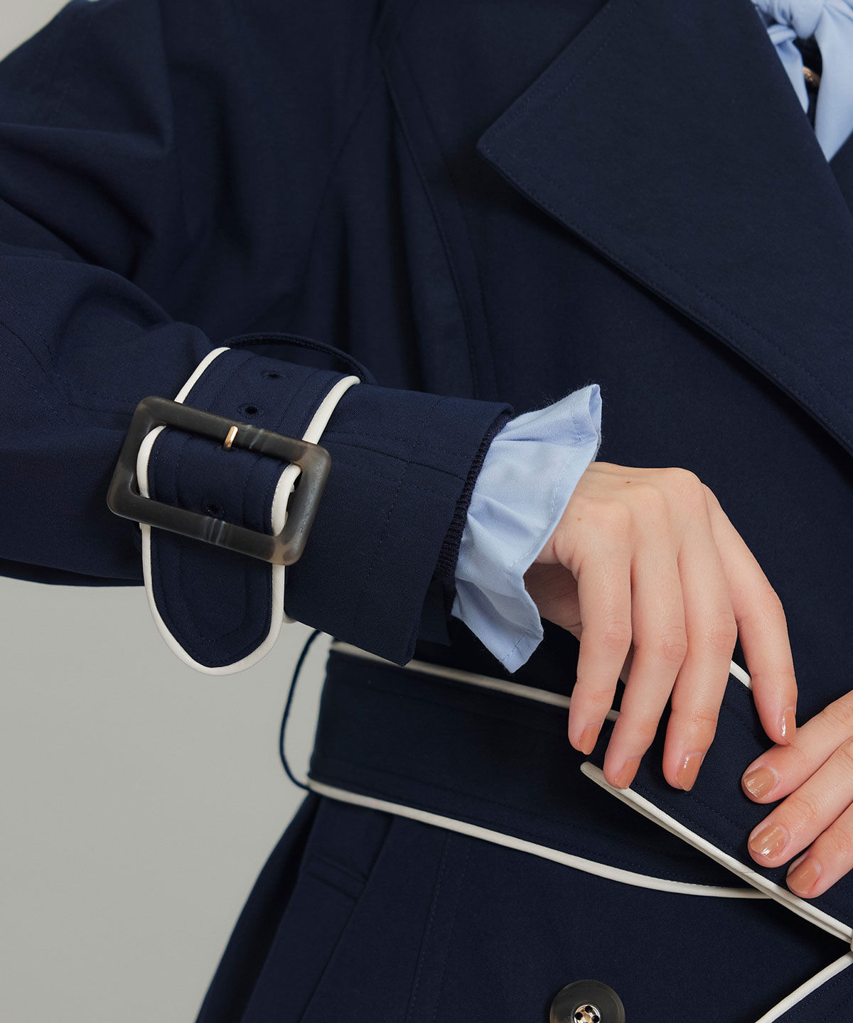 REDYAZEL「バックベルトデザインパイピングロングトレンチコート」|トレンチコート|