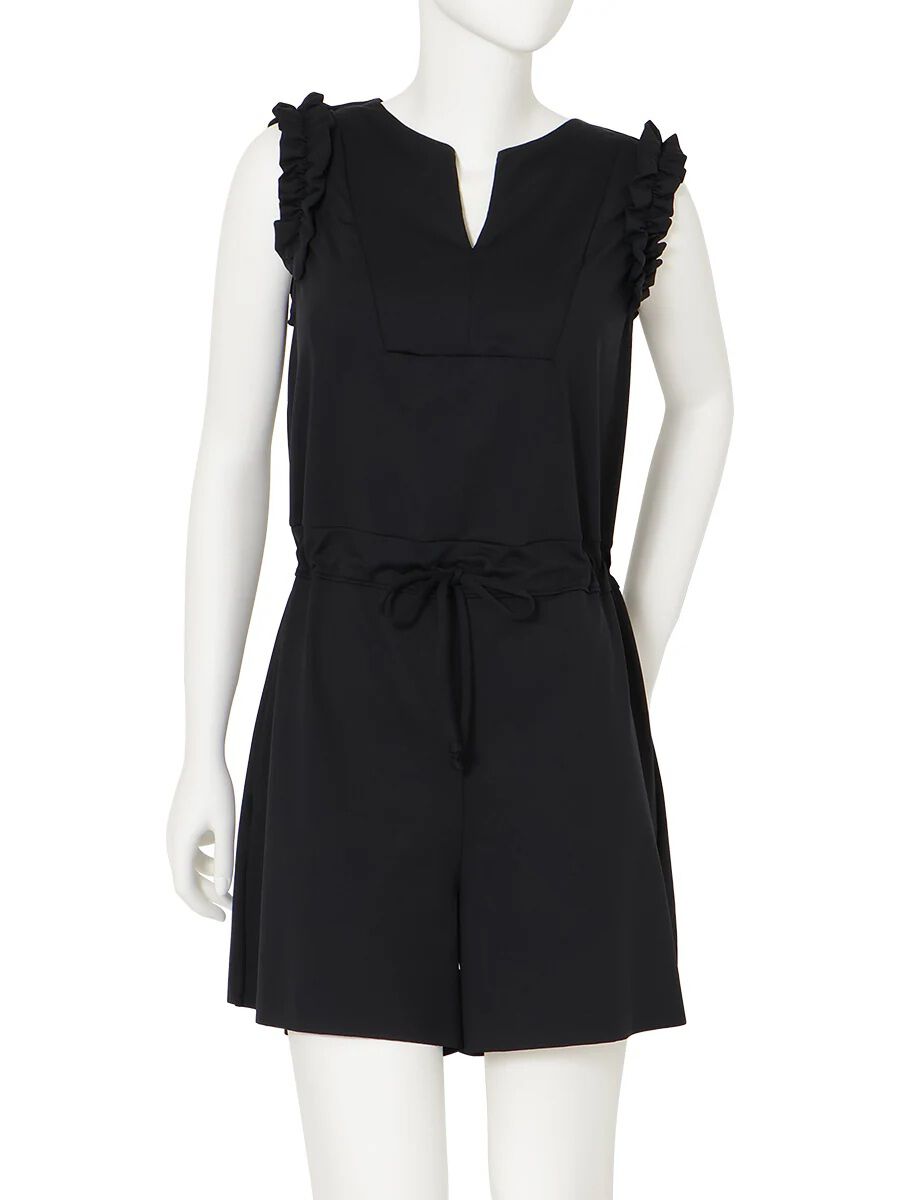 Riberce「UVカットフリルオールインワン水着」|コンビネゾン|ブラック