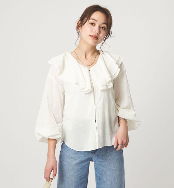 UNITED ARROWS green label relaxing「100/2 ラッフルカラー ブラウス」|シャツ・ブラウス|WHITE