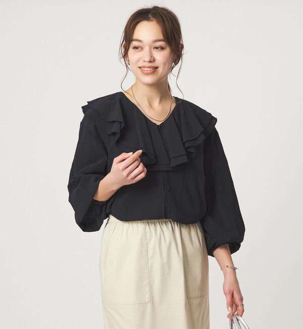 UNITED ARROWS green label relaxing「100/2 ラッフルカラー ブラウス」|シャツ・ブラウス|BLACK