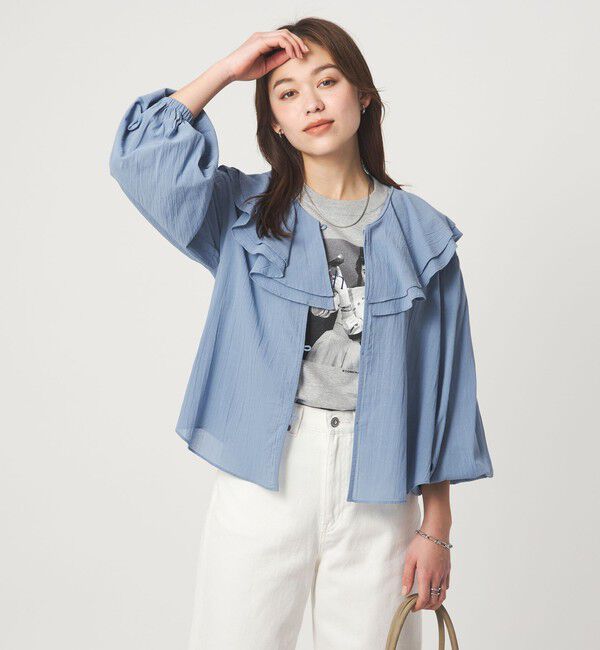 UNITED ARROWS green label relaxing「100/2 ラッフルカラー ブラウス」|シャツ・ブラウス|LT.BLUE