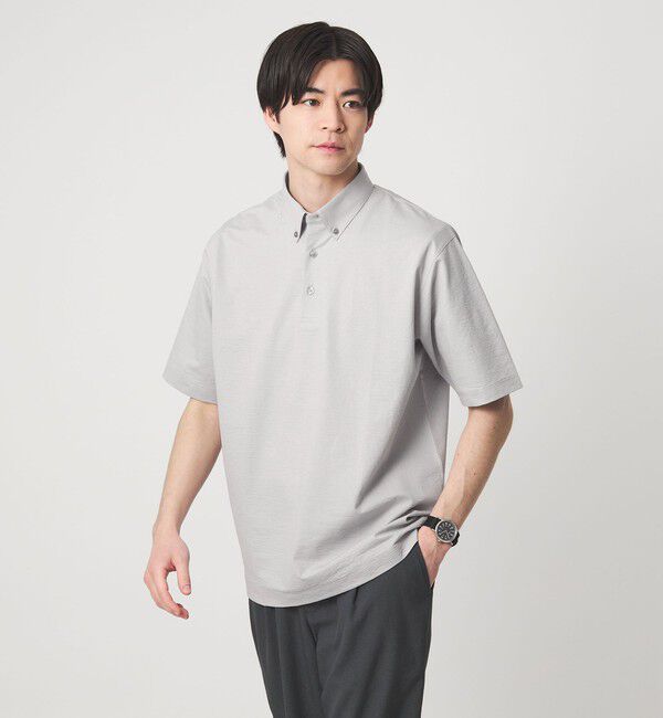 UNITED ARROWS green label relaxing「ドライ サッカー ボタンダウン 半袖 ポロシャツ -吸水速乾-」|ポロシャツ|LT.GRAY