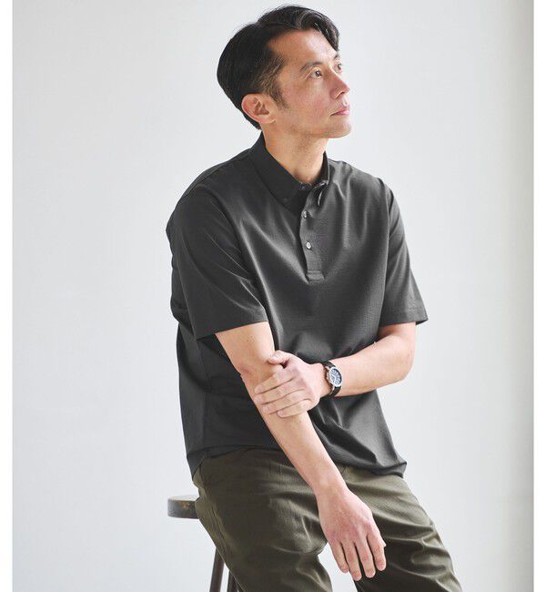 UNITED ARROWS green label relaxing「ドライ サッカー ボタンダウン 半袖 ポロシャツ -吸水速乾-」|ポロシャツ|DK.GRAY