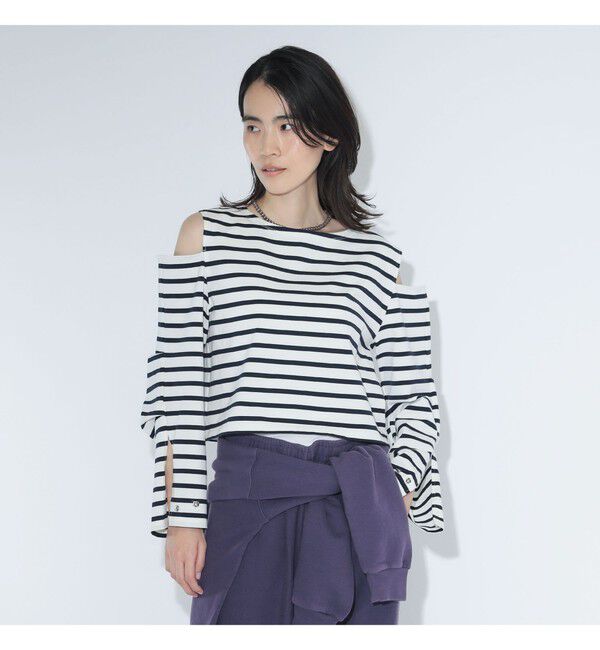 BEAMSBOY「maturely / ボーダー オープン ショルダー ロングスリーブ カットソー」|Tシャツ・カットソー|