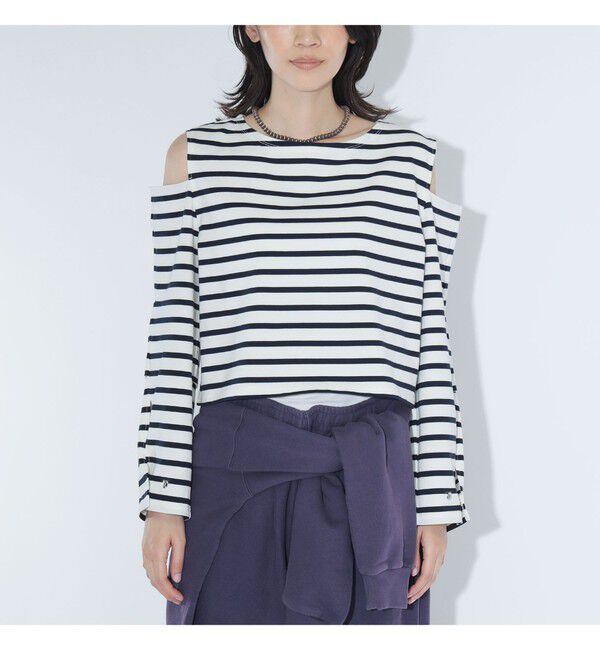BEAMSBOY「maturely / ボーダー オープン ショルダー ロングスリーブ カットソー」|Tシャツ・カットソー|