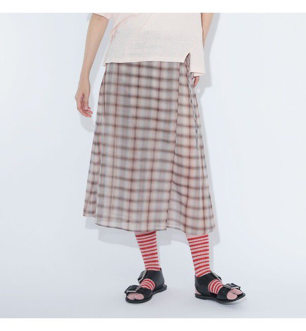 BEAMSBOY「maturely / ボイル チェック ラップ スカート」|スカート|PINK
