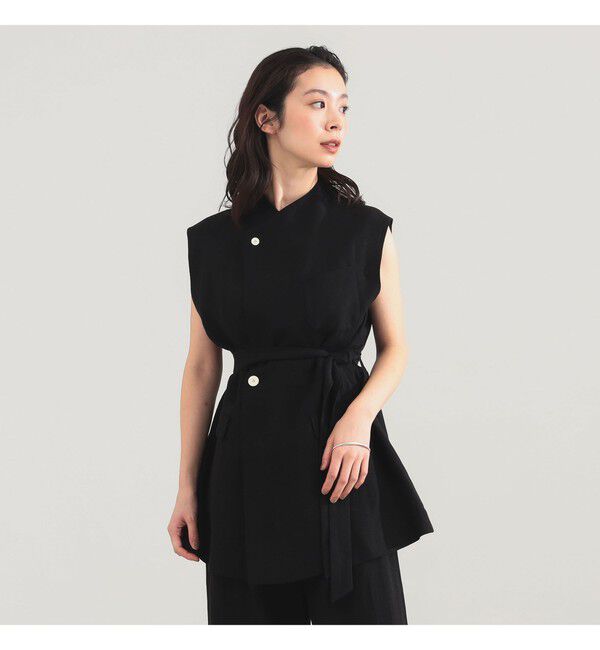 Demi-Luxe BEAMS 「AK+1 / リネン ベルテッド ジレ」|ベスト・ジレ|BLACK