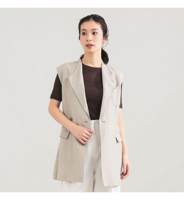 Demi-Luxe BEAMS 「AK+1 / リネン ベルテッド ジレ」|ベスト・ジレ|BEIGE
