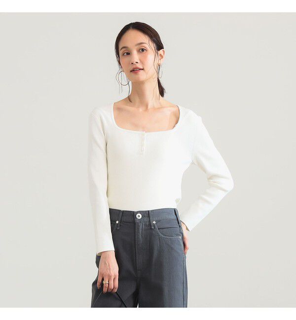 Demi-Luxe BEAMS 「16ゲージ コットン ヘンリーネック プルオーバー」|ニット・セーター|WHITE