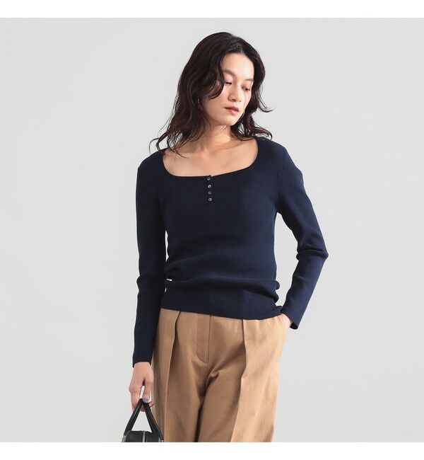 Demi-Luxe BEAMS 「16ゲージ コットン ヘンリーネック プルオーバー」|ニット・セーター|NAVY