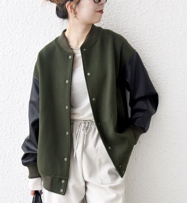 SHIPS any「【WEB限定】SHIPS any: バーシティ ジャケット 25AW」|ブルゾン・スタジャン|オリーブ
