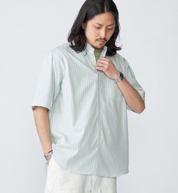 SHIPS「SHIPS: ハイカウント スーピマコットン バンドカラー ショートスリーブ シャツ」|シャツ・ブラウス|