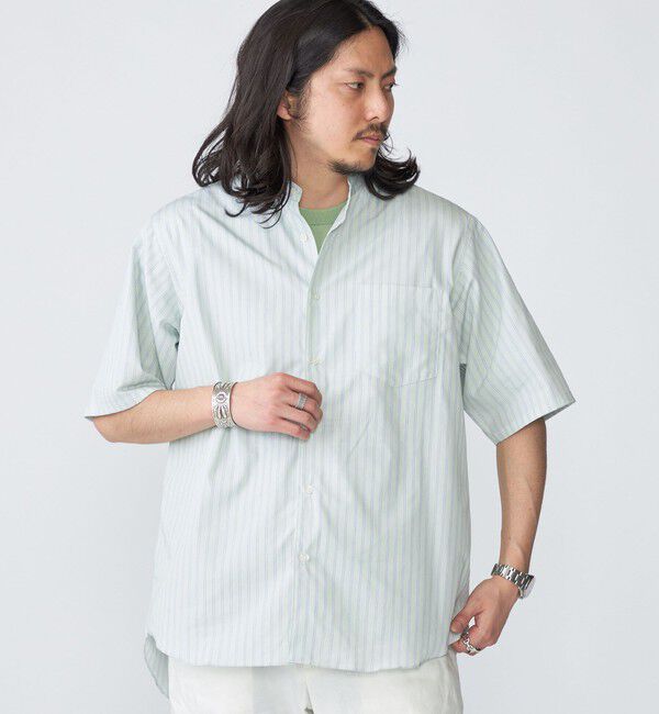 SHIPS「SHIPS: ハイカウント スーピマコットン バンドカラー ショートスリーブ シャツ」|シャツ・ブラウス|
