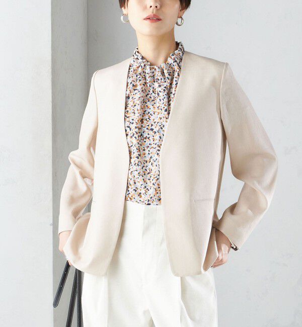 SHIPS for women「〈接触冷感/手洗い可能〉トリアセテート混 ノーラペル ジャケット（セットアップ対応）◇」|その他|ベージュ