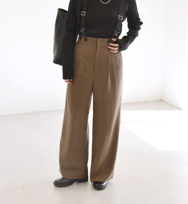 quaranciel「quaranciel:〈洗濯機可能〉チェック サスペンダー付 タック ワイド パンツ」|スラックス|