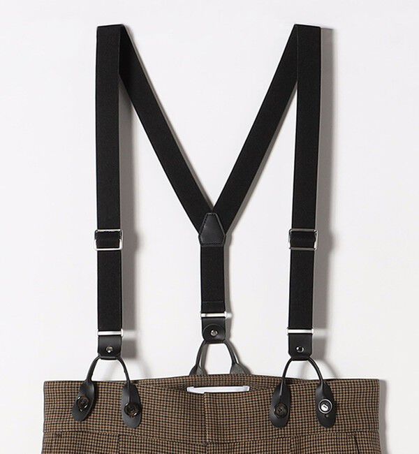 quaranciel「quaranciel:〈洗濯機可能〉チェック サスペンダー付 タック ワイド パンツ」|スラックス|