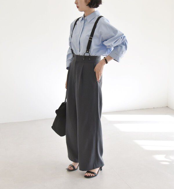 quaranciel「quaranciel:〈洗濯機可能〉チェック サスペンダー付 タック ワイド パンツ」|スラックス|