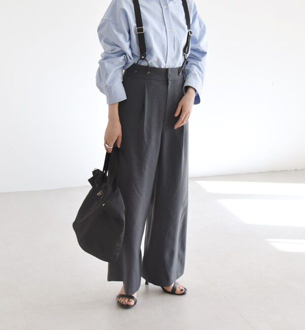 quaranciel「quaranciel:〈洗濯機可能〉チェック サスペンダー付 タック ワイド パンツ」|スラックス|