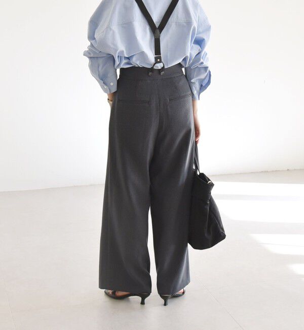 quaranciel「quaranciel:〈洗濯機可能〉チェック サスペンダー付 タック ワイド パンツ」|スラックス|