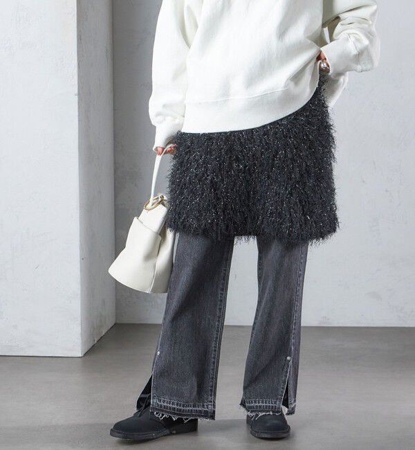 SHIPS for women「〈手洗い可能〉ラメ フリンジ ミニ スカート」|スカート|ブラック