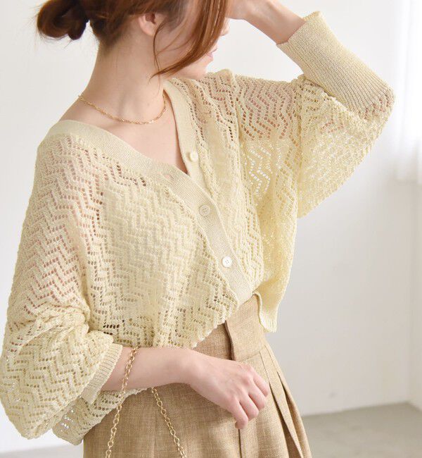 quaranciel「quaranciel:〈手洗い可能〉バルキーレース ドルマン スリーブ カーディガン」|カーディガン|オフホワイト