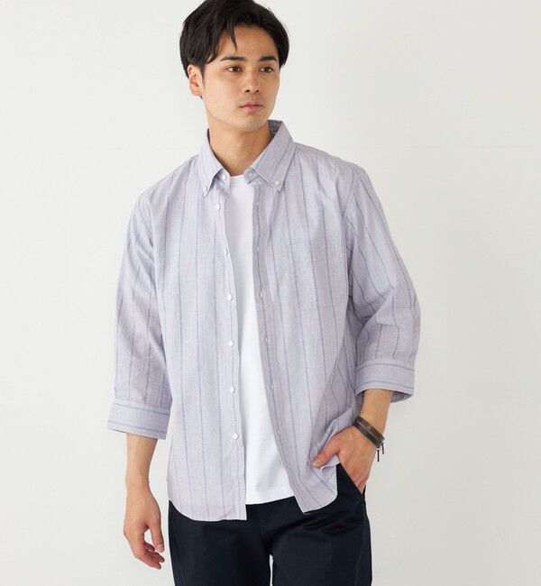 SHIPS Colors 「SHIPS Colors:コットン リネン ストライプ 7分袖 シャツ」|シャツ・ブラウス|グレー